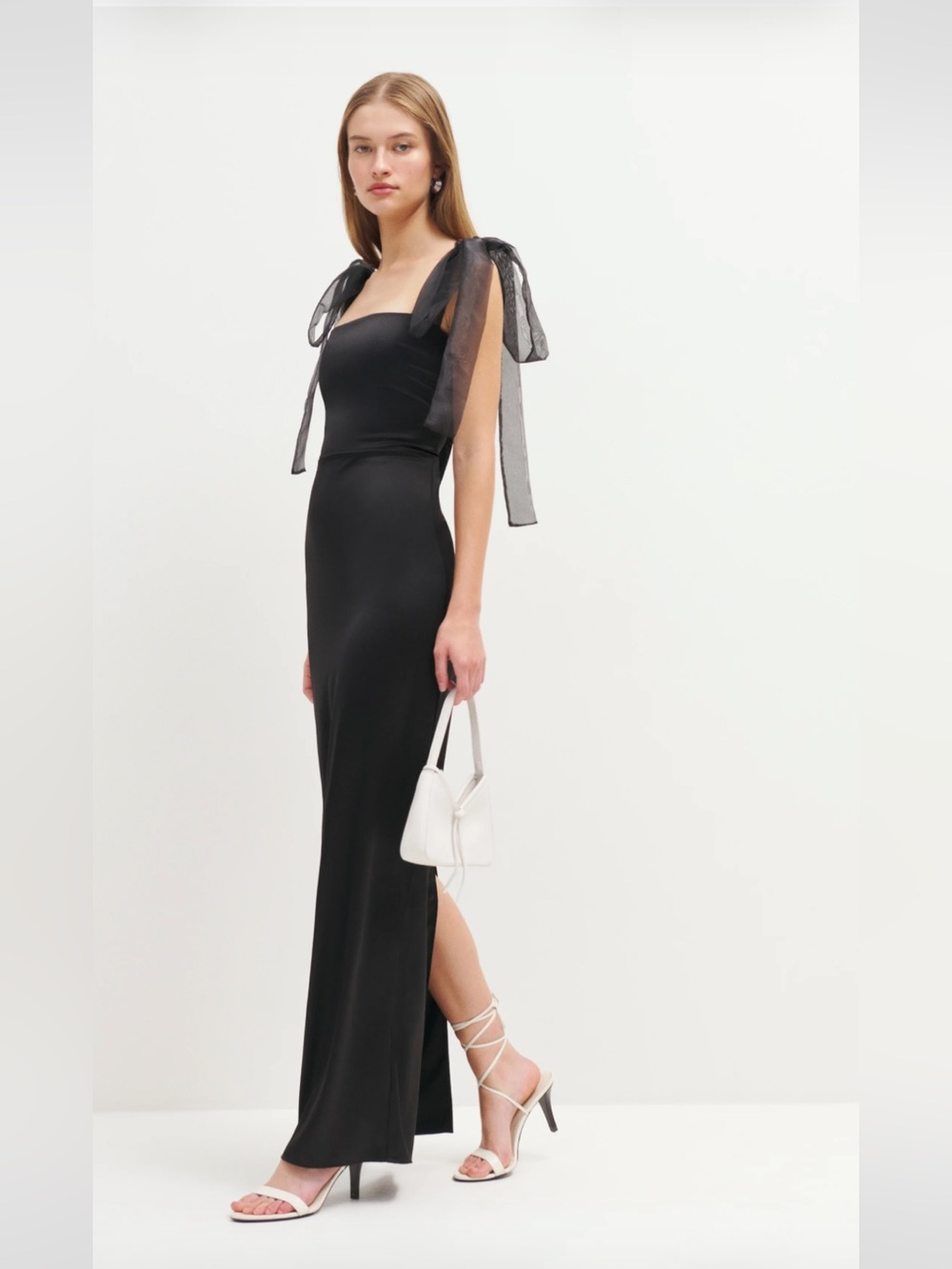 Reformation Kacia Black Tie-Shoulder Maxi Dress
